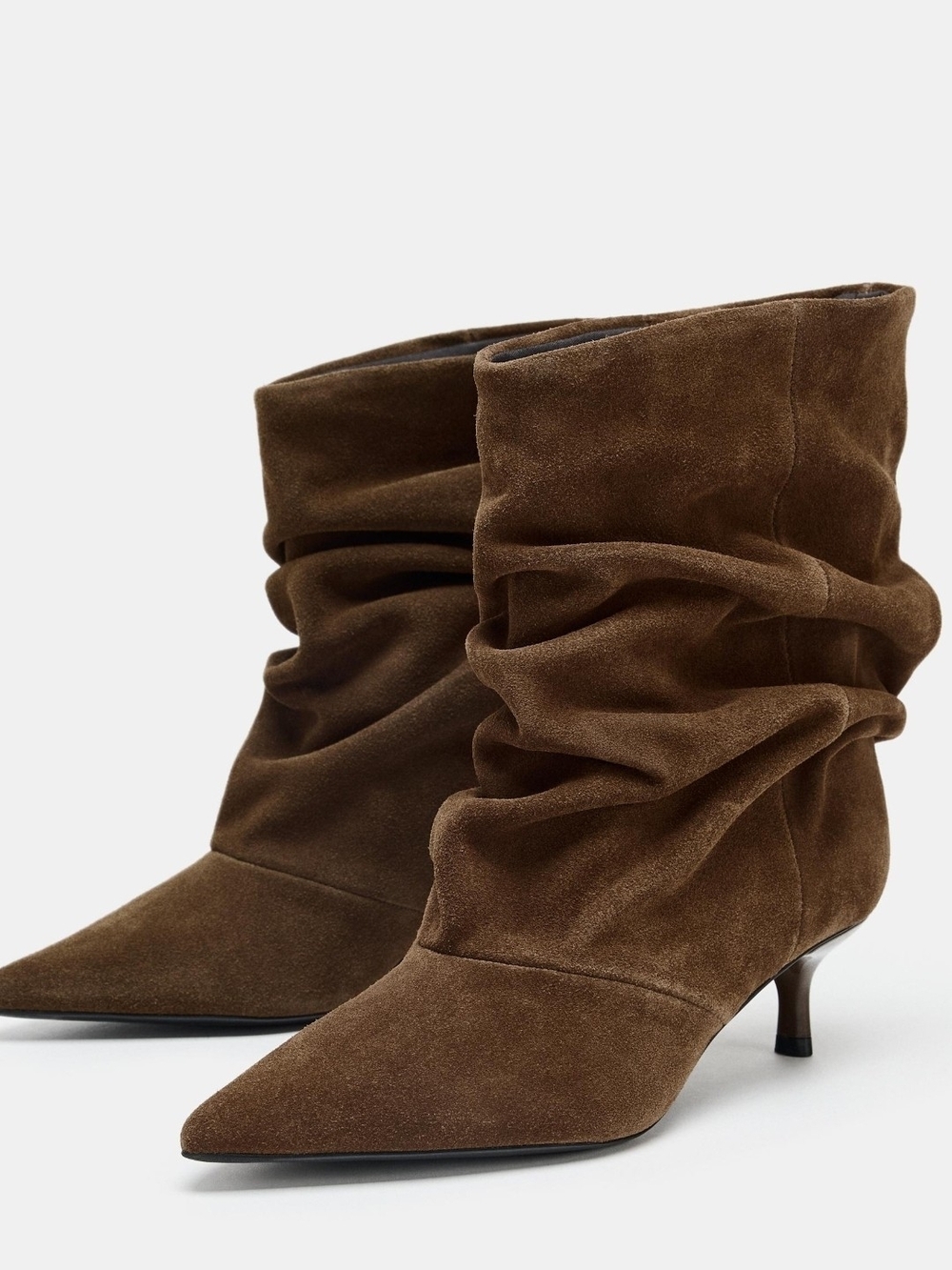 Brown Suede Slouchy Kitten Heel Boots